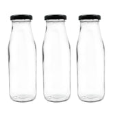 Clear Glass Bottle with black Lid for Milk | Juice | Water Storage | Restaurant | glass bottle