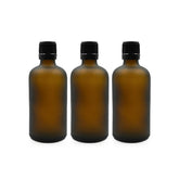 Amber Round Frosted Glass Bottle with Knurling Screw Cap and Inner Plug