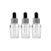 Clear Square Glass Dropper Bottle with Silver Matte Sleeve