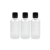 Clear Frosted Round Empty Glass Bottle with Knurling Screw Cap & Inner Plug