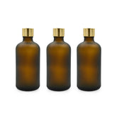 Amber Round Frosted Glass Bottle with Screw Cap and Inner Plug