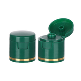 Green Glossy Flip-Top Cap with Gold Ring for PET Bottles