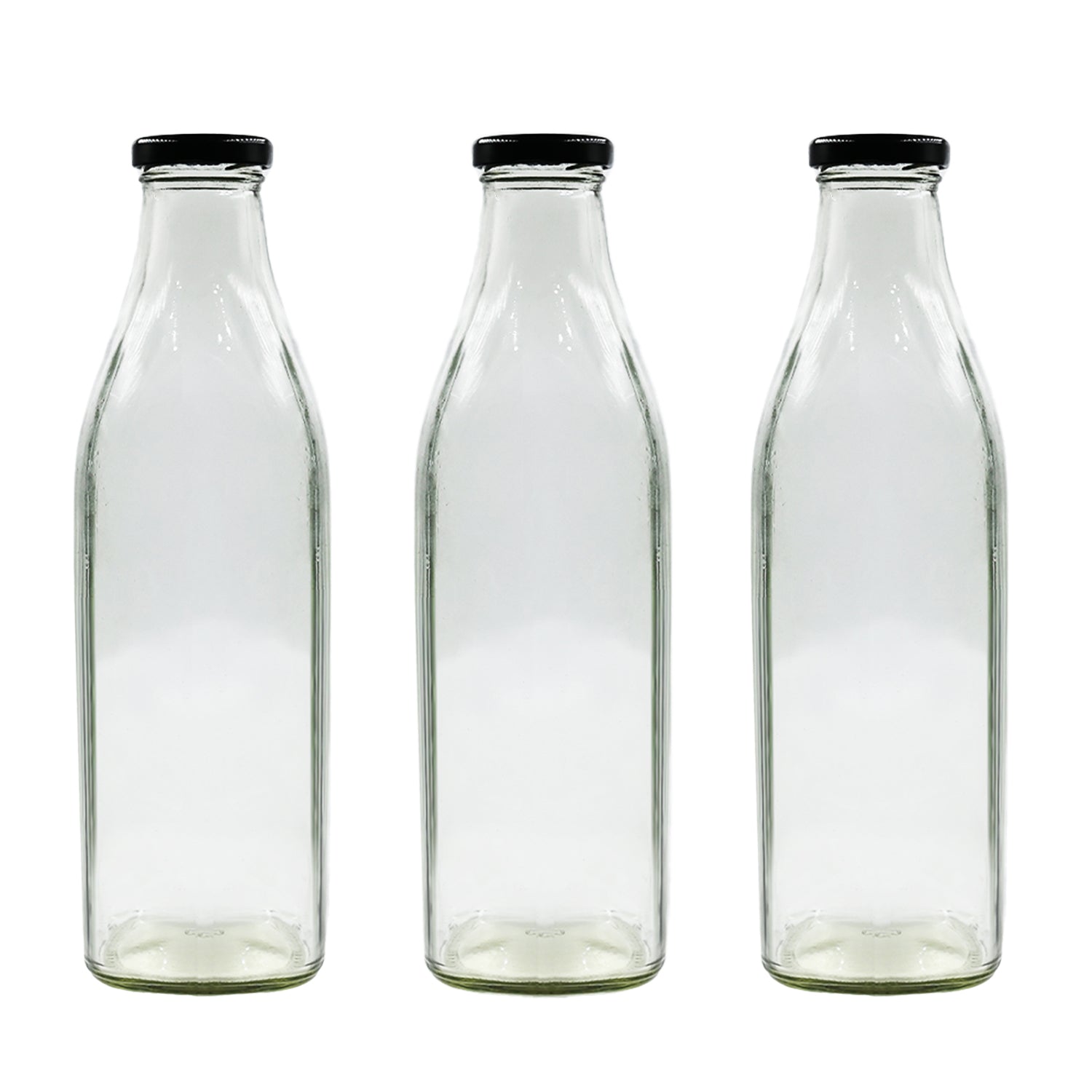 Clear Glass Bottle with black Lid for Milk | Juice | Water Storage | Restaurant | glass bottle