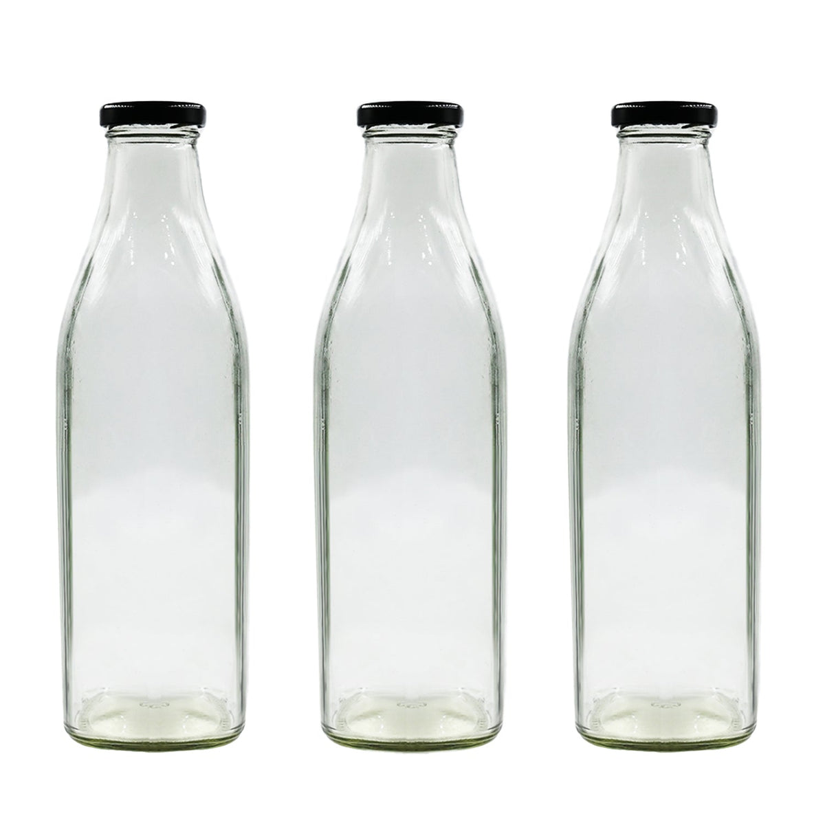Clear Glass Bottle with black Lid for Milk | Juice | Water Storage | Restaurant | glass bottle