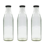Clear Glass Bottle with black Lid for Milk | Juice | Water Storage | Restaurant | glass bottle