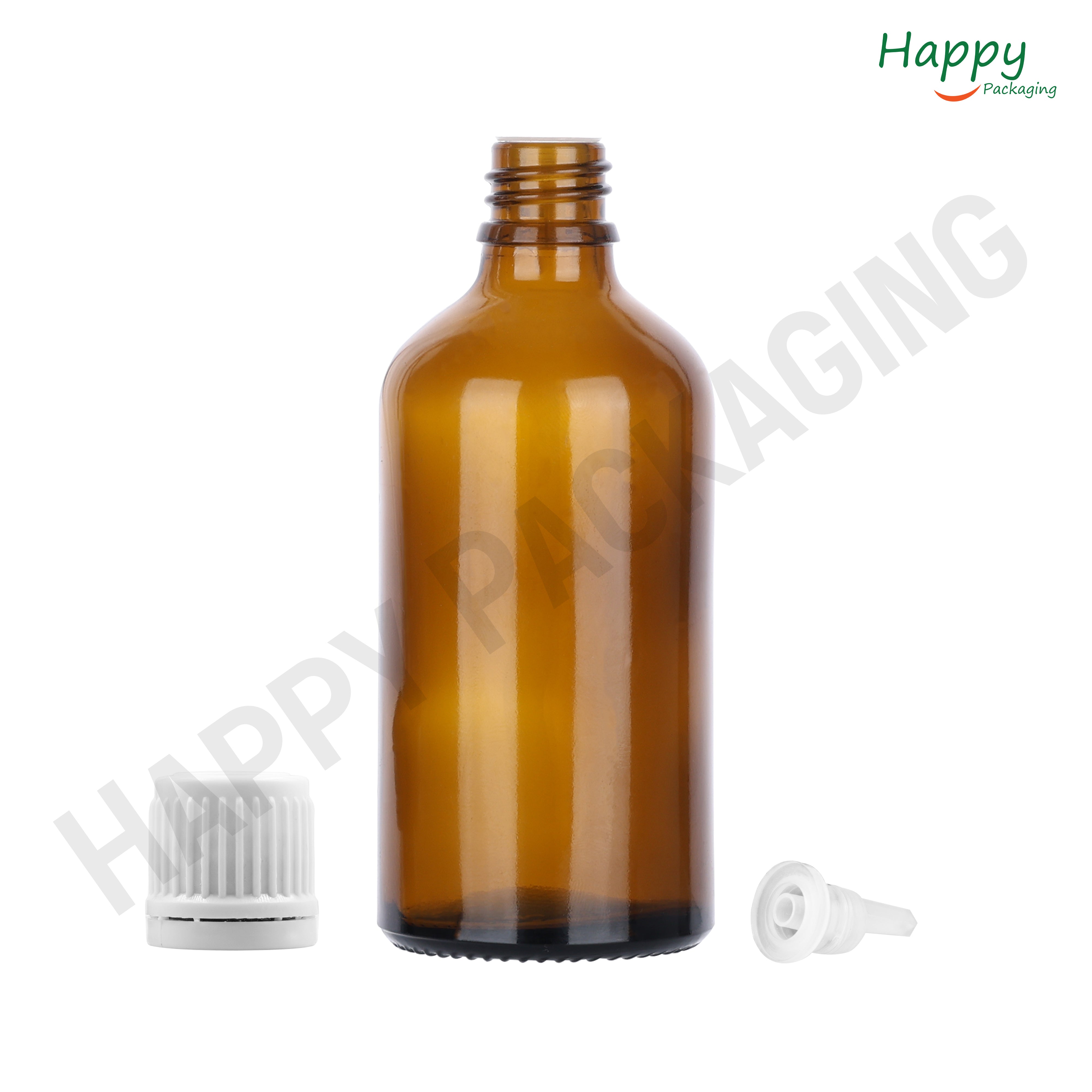 Amber Round Glass Dropper Bottle with Knurling Sleeve & Euro Plug