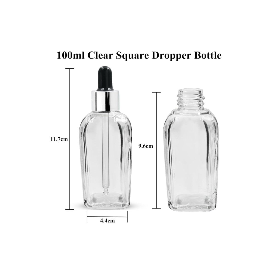 Clear Square Glass Dropper Bottle with Black Silicone Teat