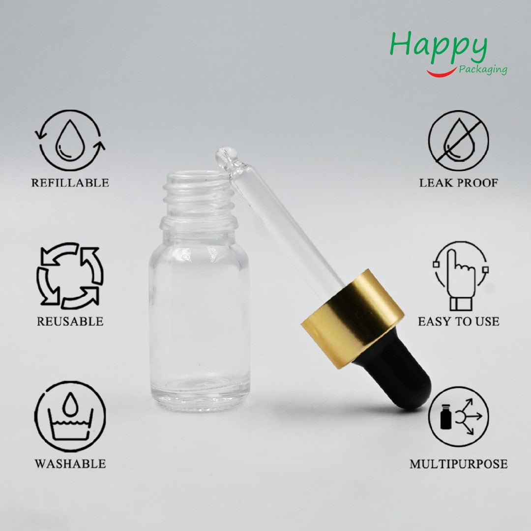 Clear Round Glass Dropper Bottle with Black Silicone Teat