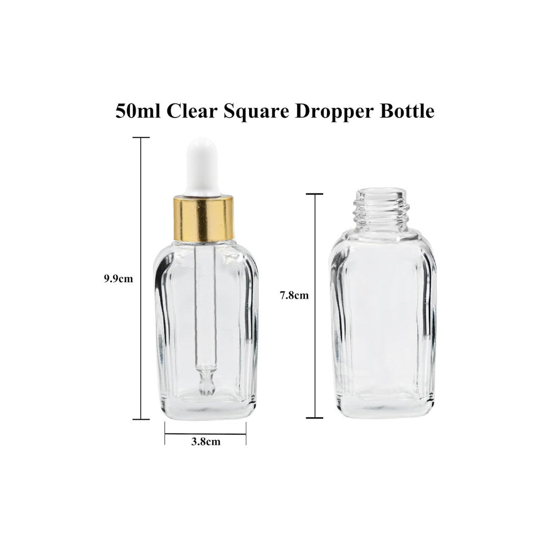 Clear Square Glass Dropper Bottle with White Silicone Teat