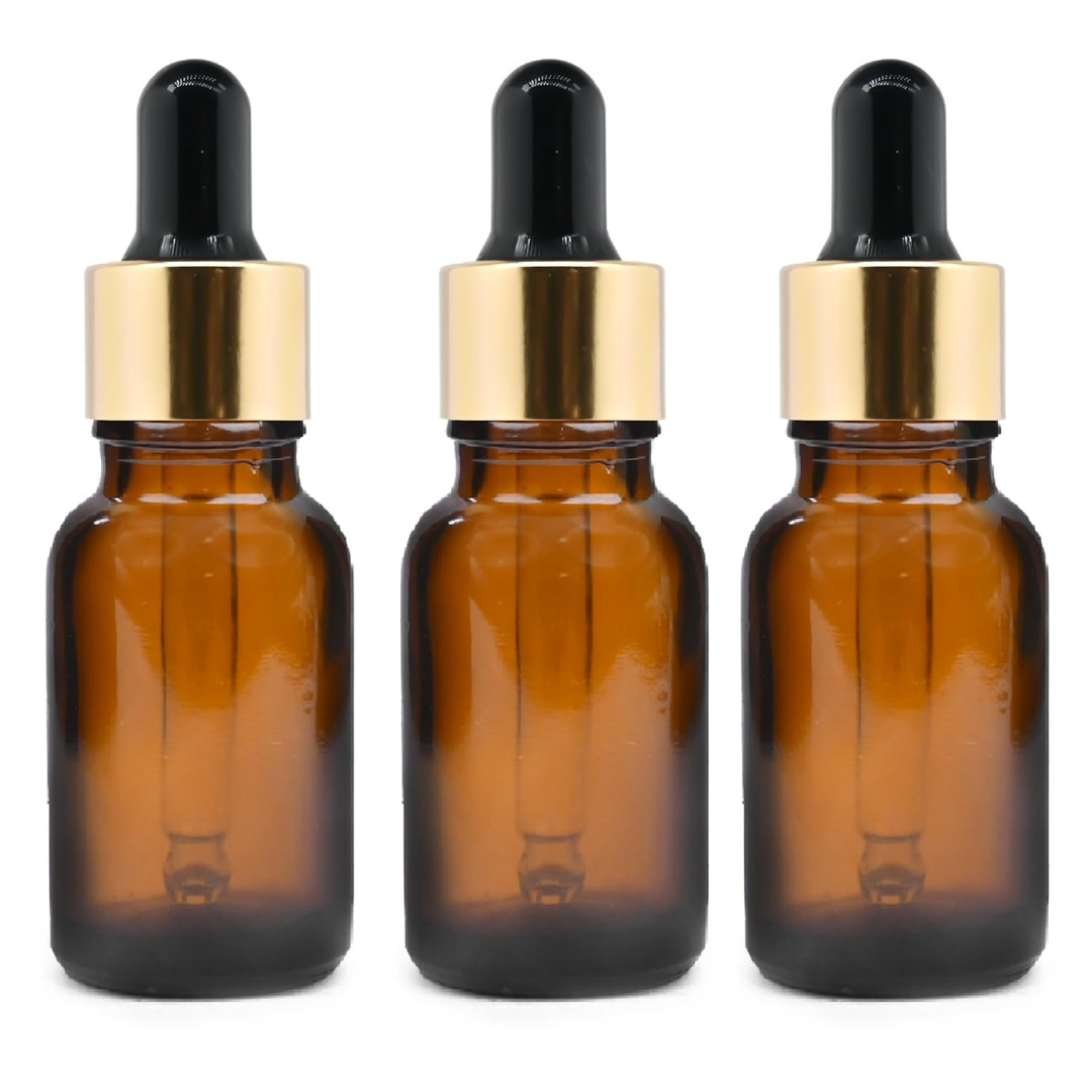 Amber Round Glass Dropper Bottle with Black Silicone Teat
