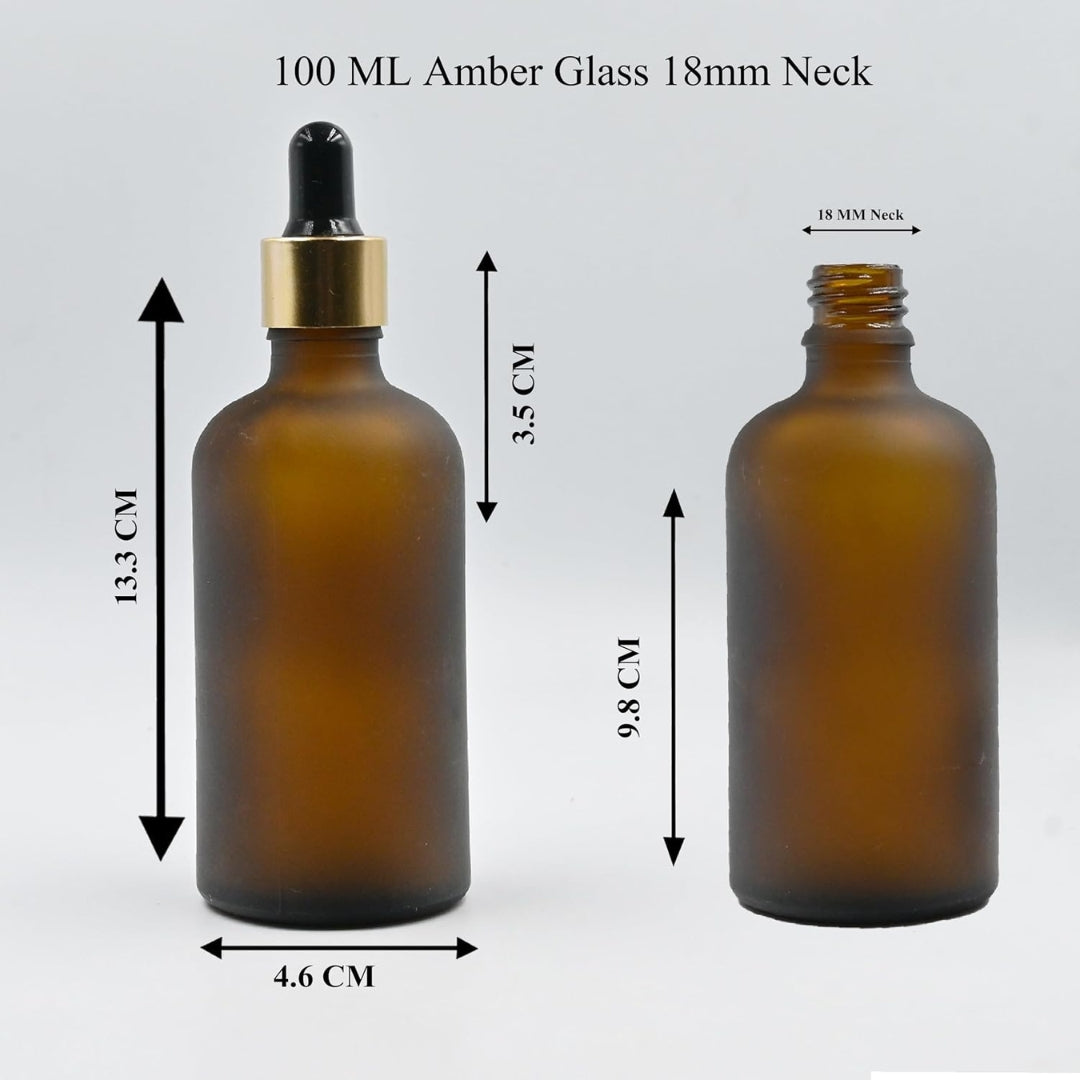 Amber Round Frosted Glass Dropper Bottle with Black Silicone Teat