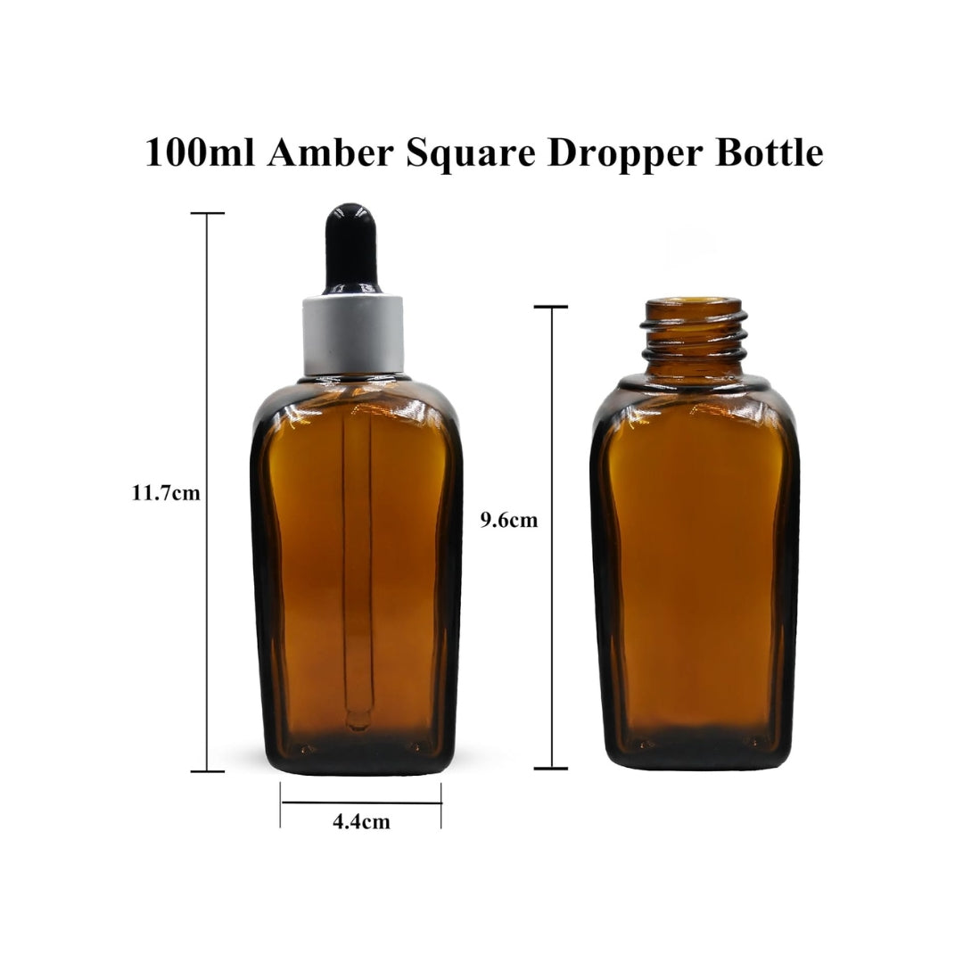Amber Square Empty Glass Bottle with Silver Matte Slleve