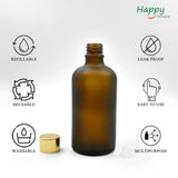Amber Round Frosted Glass Bottle with Screw Cap and Inner Plug