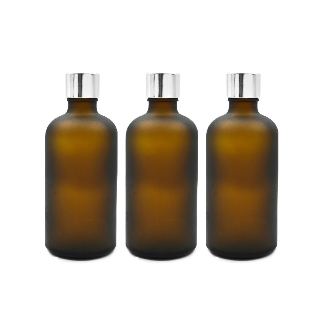 Amber Round Frosted Glass Bottle with Screw Cap and Inner Plug