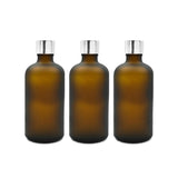 Amber Round Frosted Glass Bottle with Screw Cap and Inner Plug