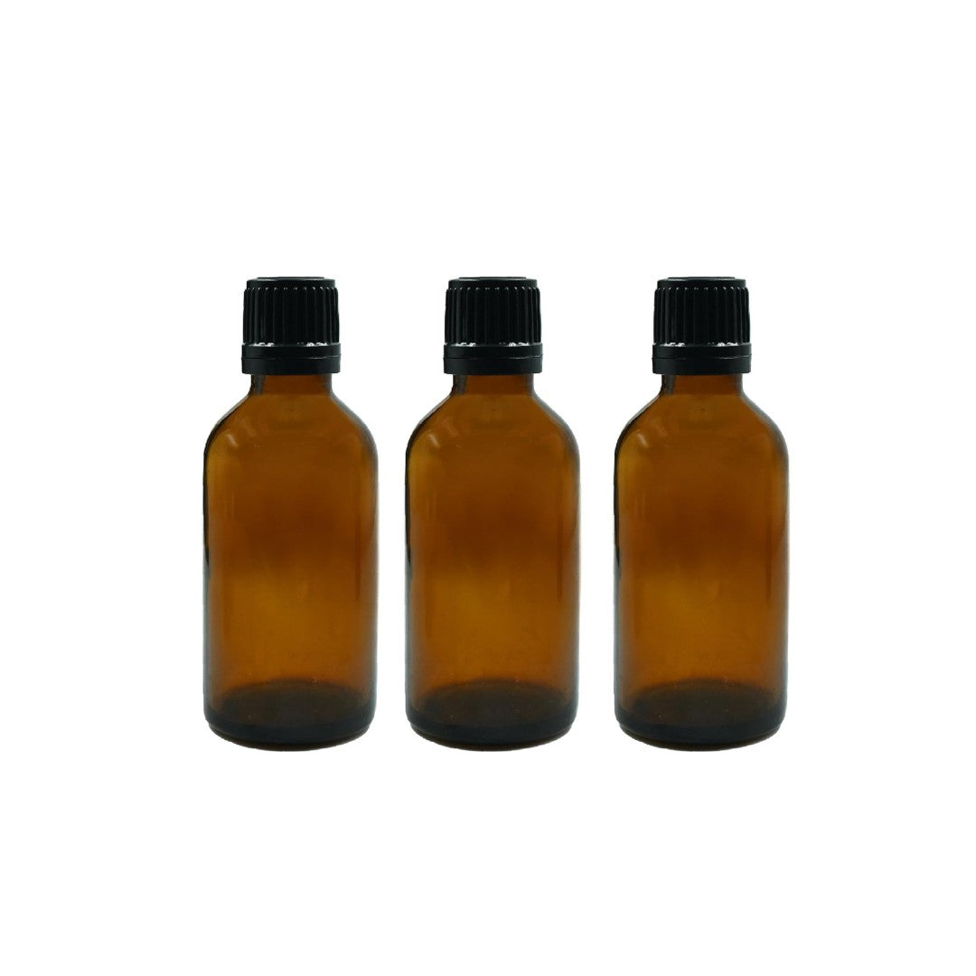 Amber Round Empty Glass Bottle With Knurling Screw cap & Inner plug