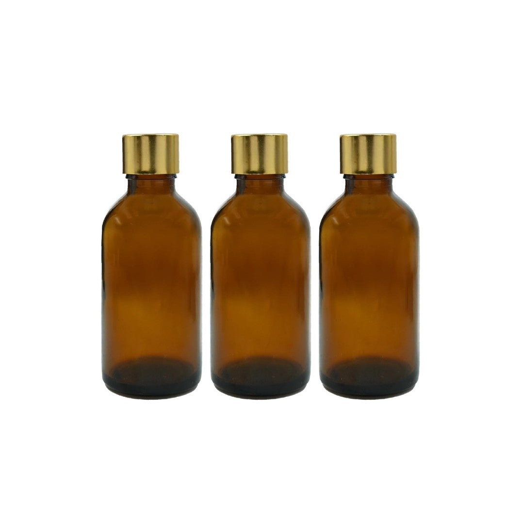Amber Round Empty Glass Bottle With Screw cap and Inner plug