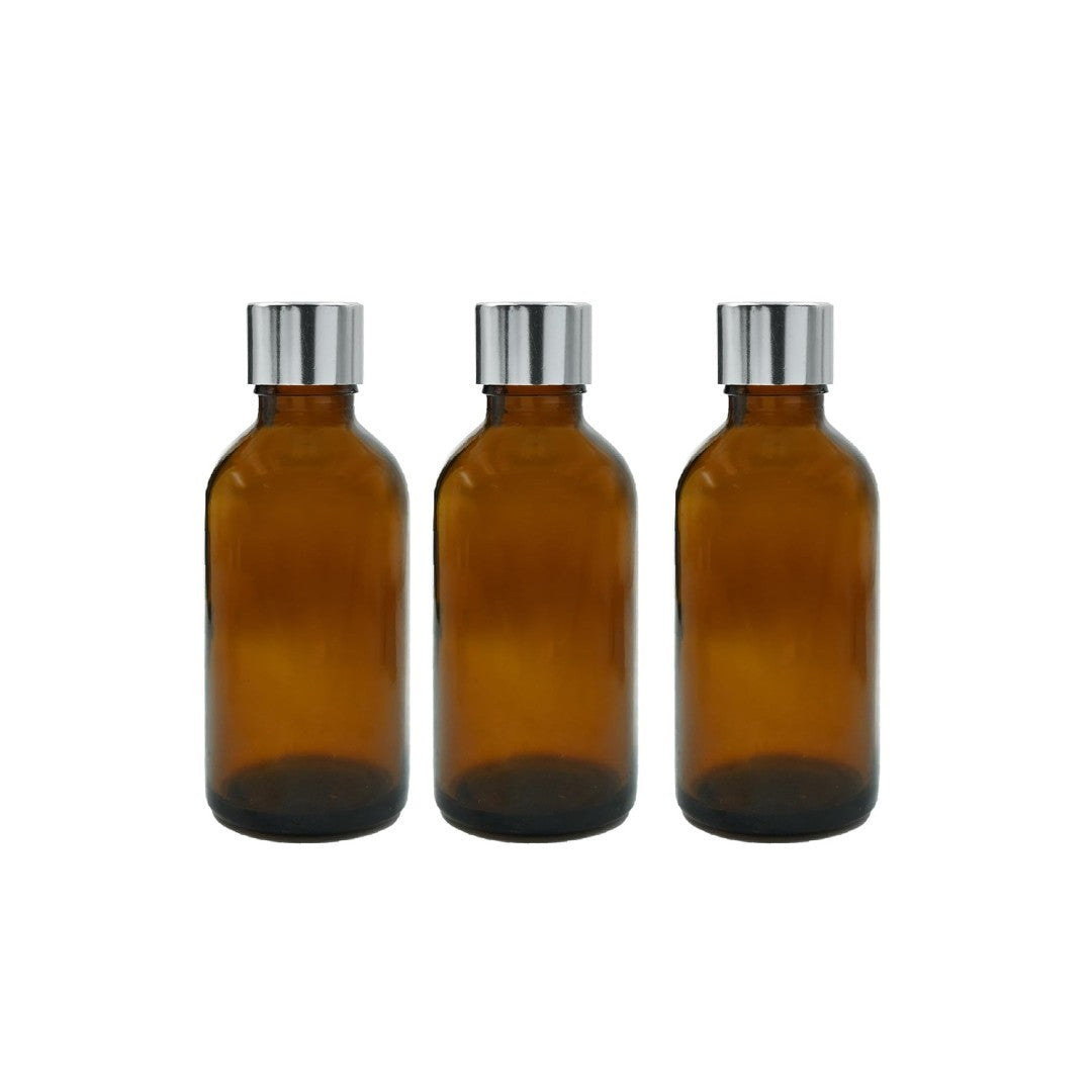 Amber Round Empty Glass Bottle With Screw cap and Inner plug