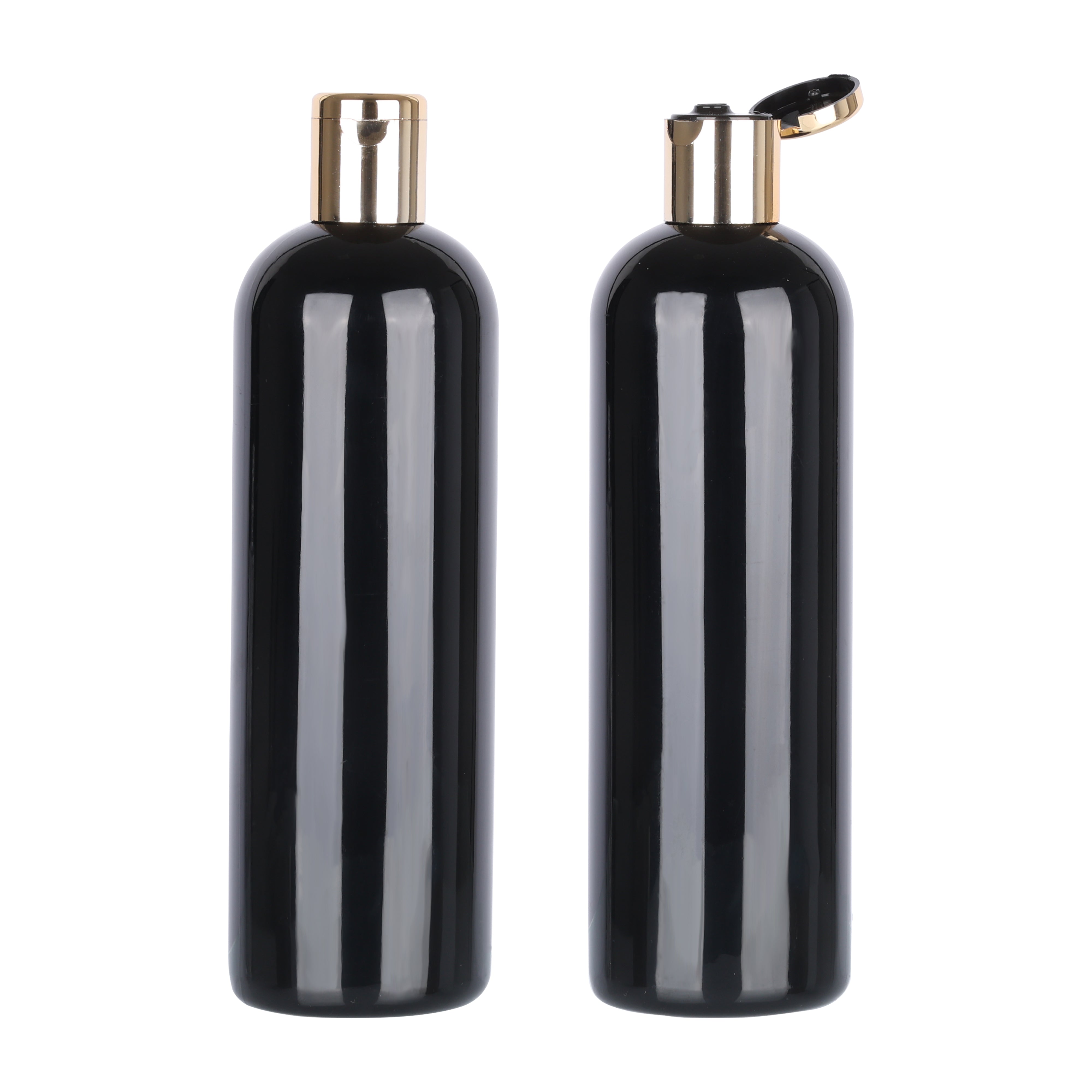Black Empty Round PET Bottles With Black Flip Top Cap