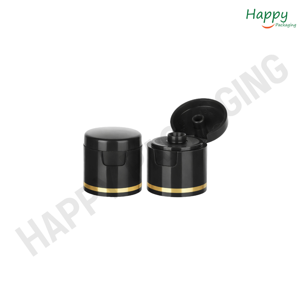 Black Flip-Top Cosmetic Cap with Gold Ring