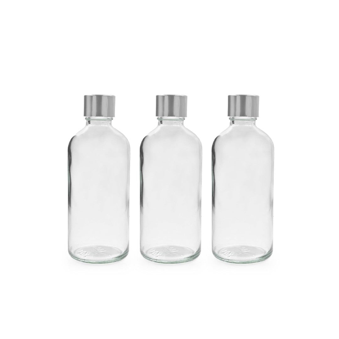 Clear Round Empty Glass Bottle with Screw Cap & Inner Plug