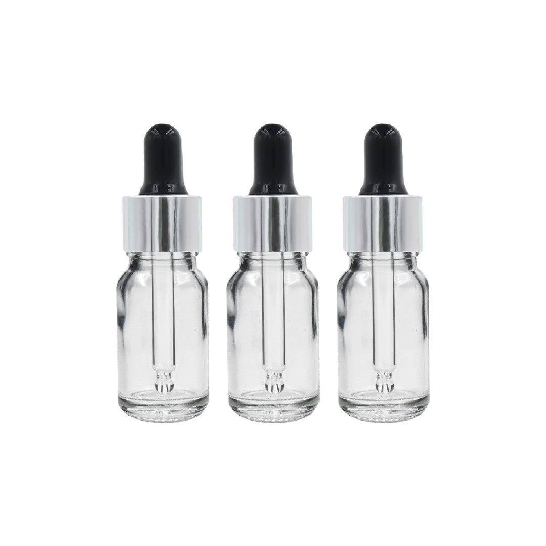 Clear Round Glass Dropper Bottle with Black Silicone Teat