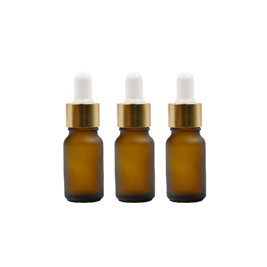 Amber Round Frosted Glass Dropper Bottle with White Silicone Teat