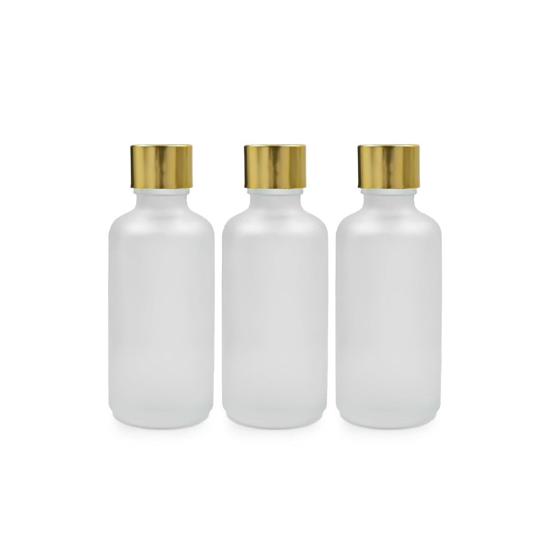 Clear Frosted Round Empty Glass Bottle with Screw Cap & Inner Plug