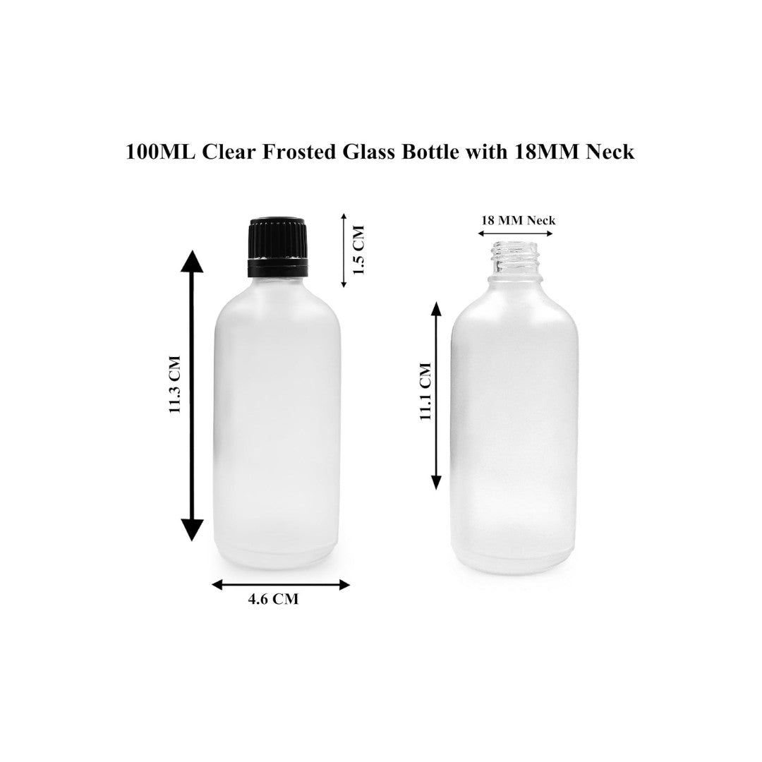 Clear Frosted Round Empty Glass Bottle with Knurling Screw Cap & Inner Plug