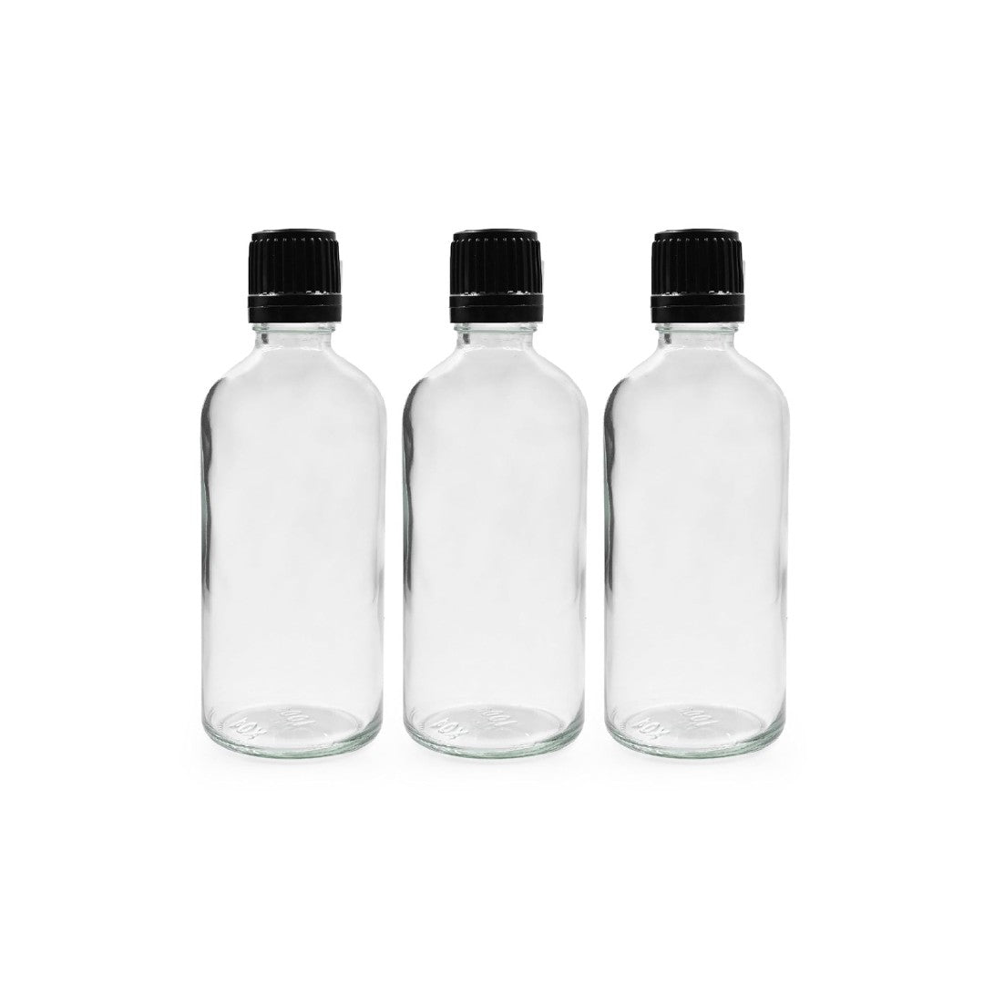 Clear Round Empty Glass Bottle with Screw Cap & Inner Plug