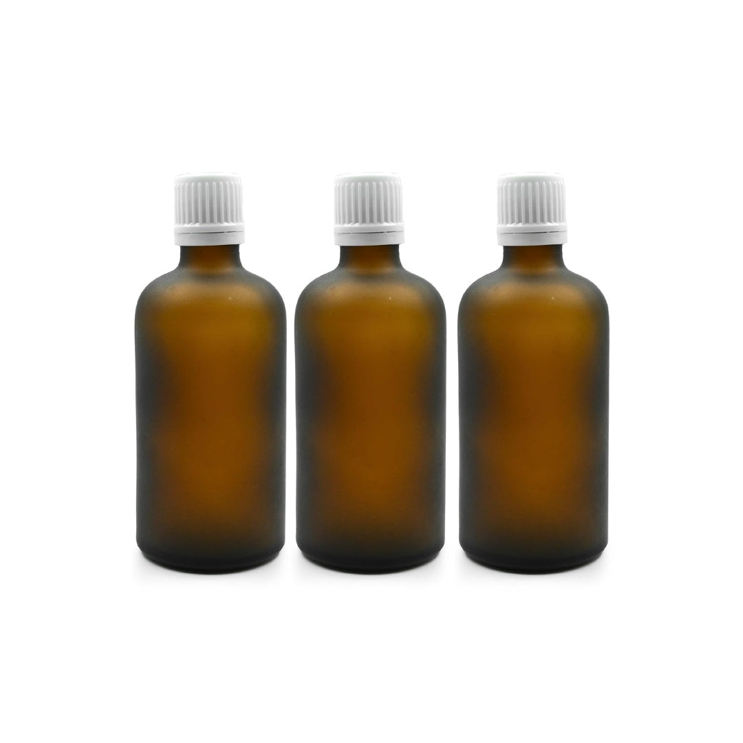 Amber Round Frosted Glass Bottle with Knurling Screw Cap and Inner Plug