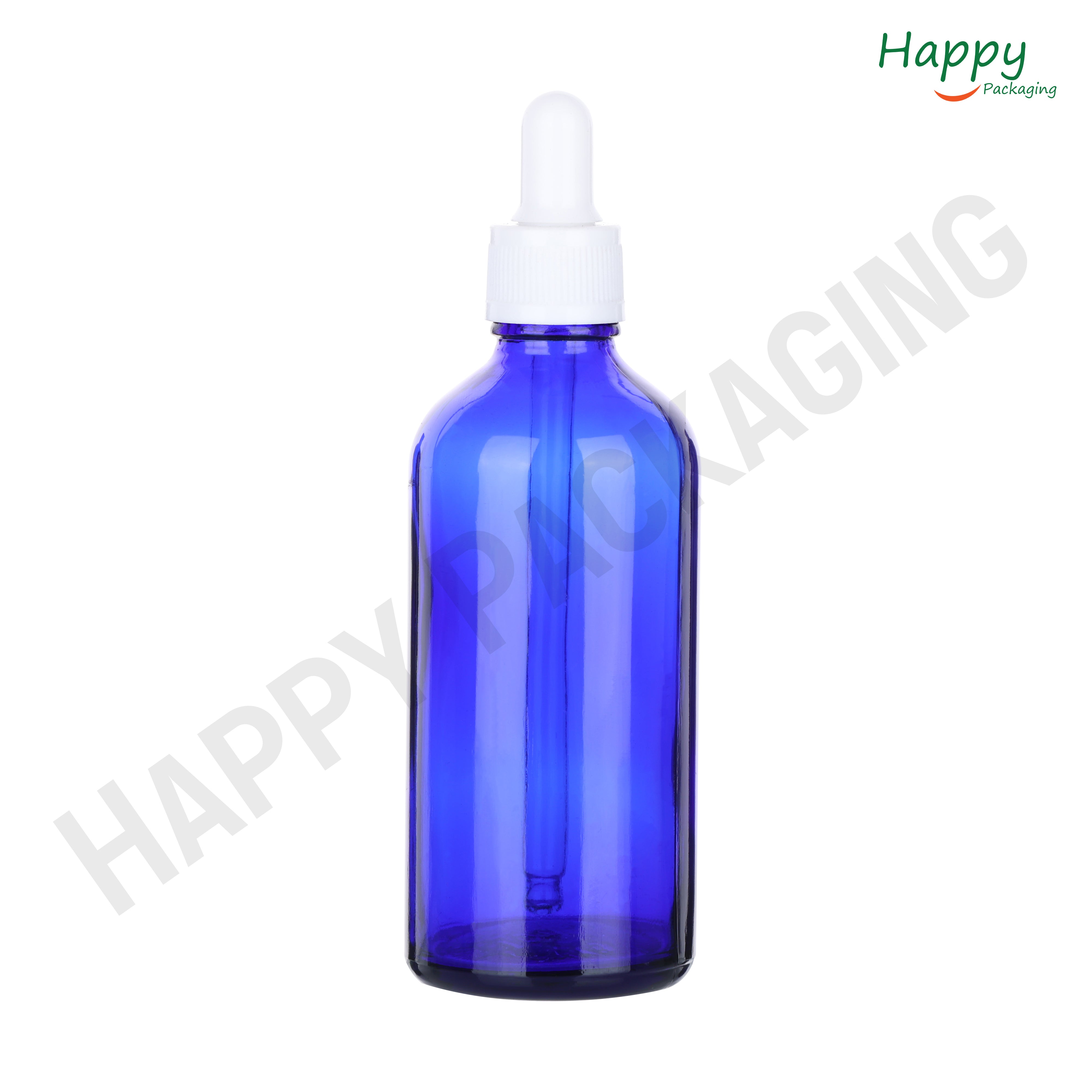 Blue Round Glass Dropper Bottle with Black Silicone Teat