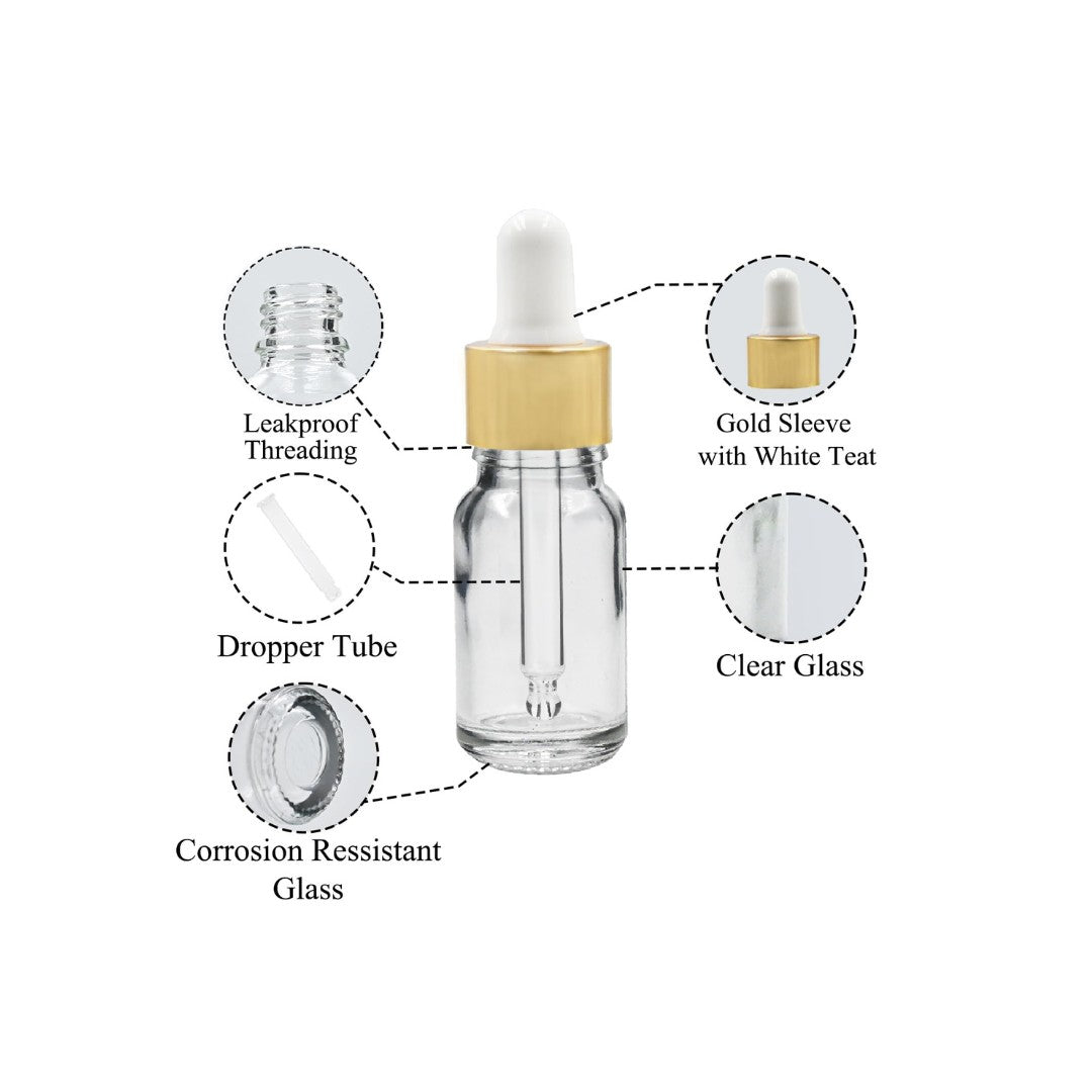 Clear Round Glass Dropper Bottle with White Silicone Teat