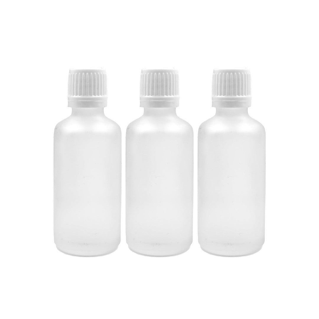 Clear Frosted Round Empty Glass Bottle with Knurling Screw Cap & Inner Plug