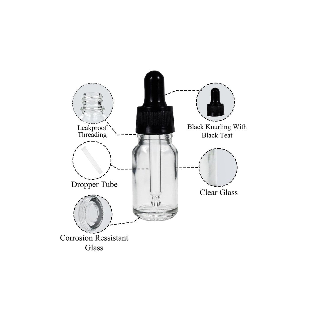 Clear Round Glass Dropper Bottle with Knurling Sleeve