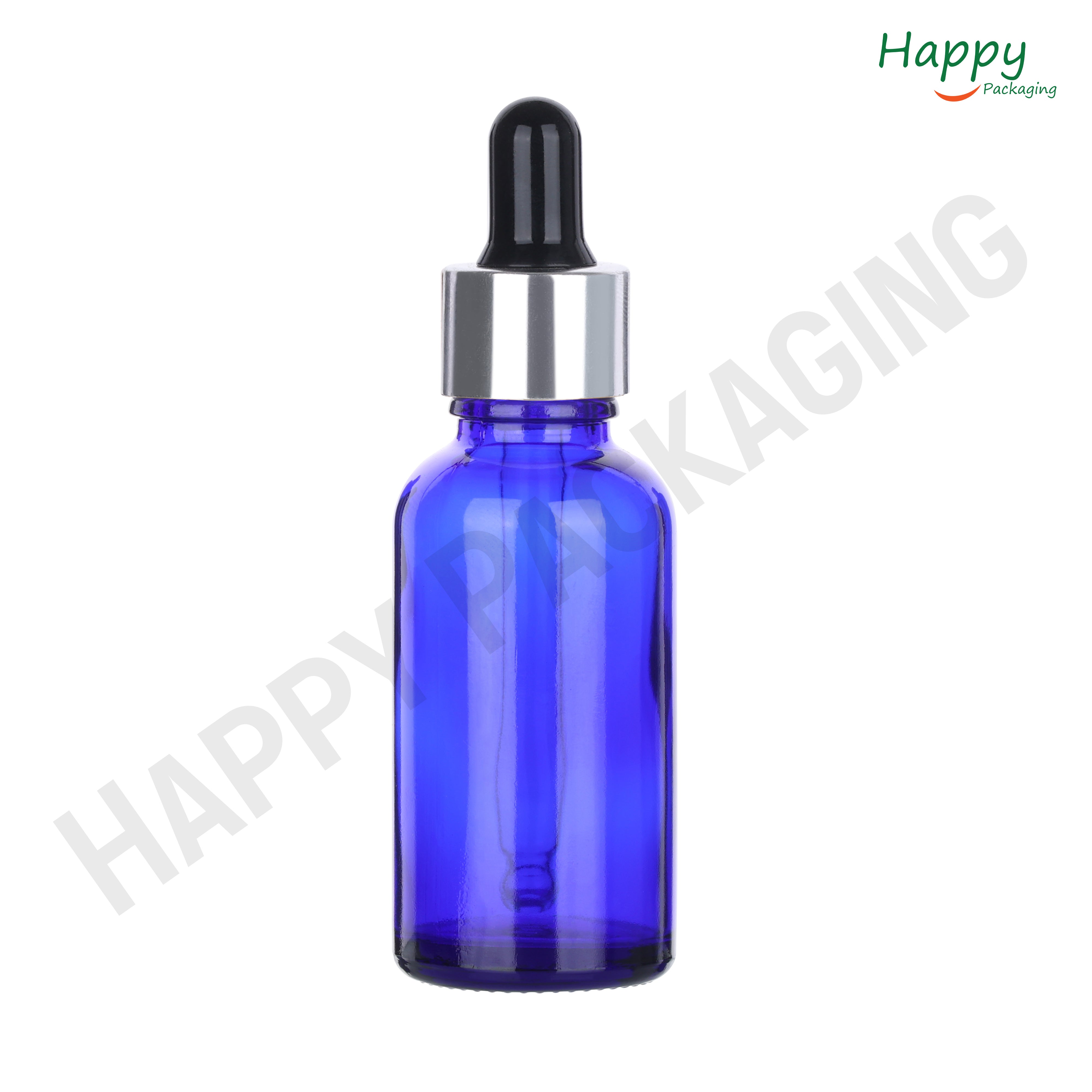 Blue round Glass Dropper Bottle with Smooth Silicon Sleeve