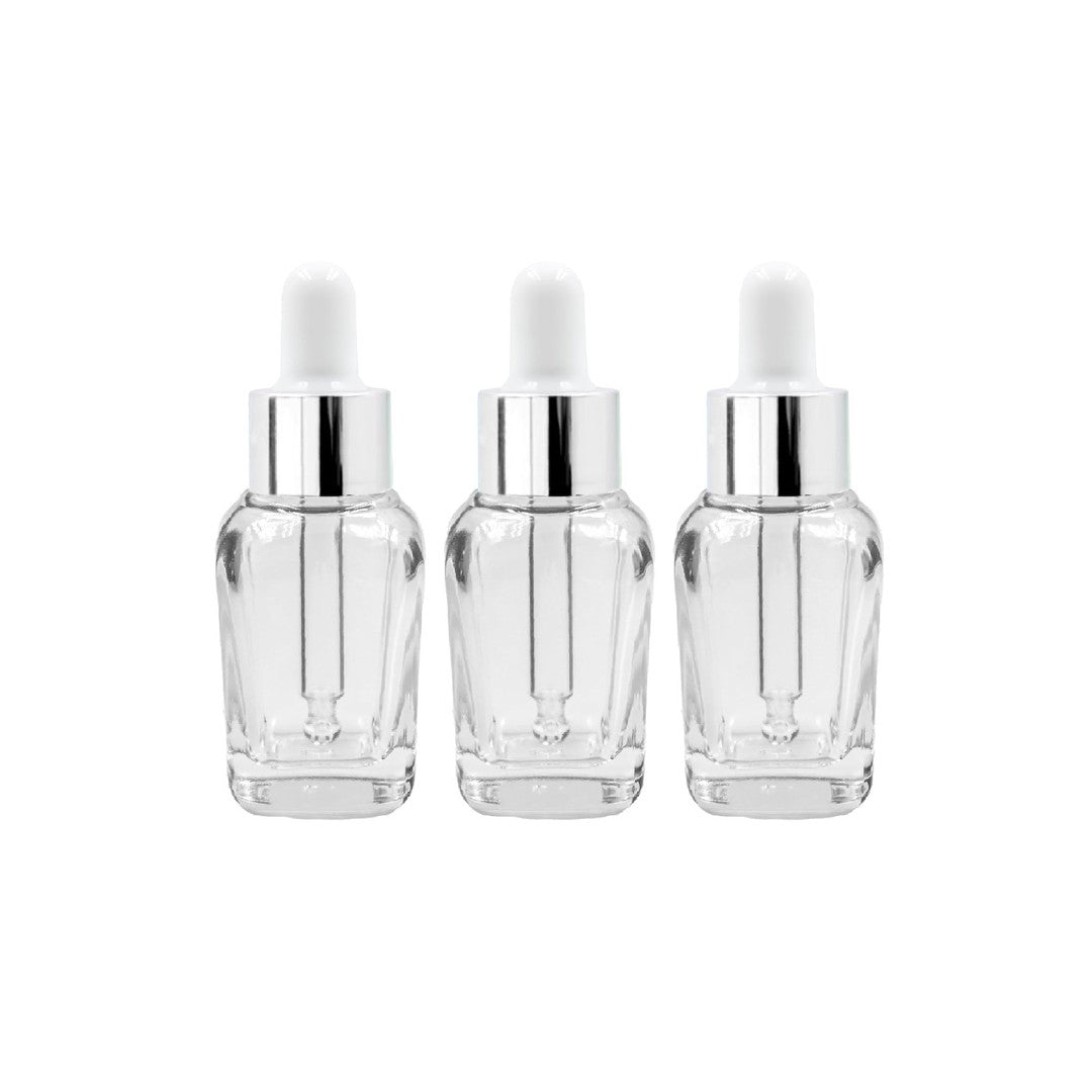 Clear Square Glass Dropper Bottle with White Silicone Teat