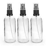 Clear Round Empty Glass bottle With Black Mist Spray and Over Cap