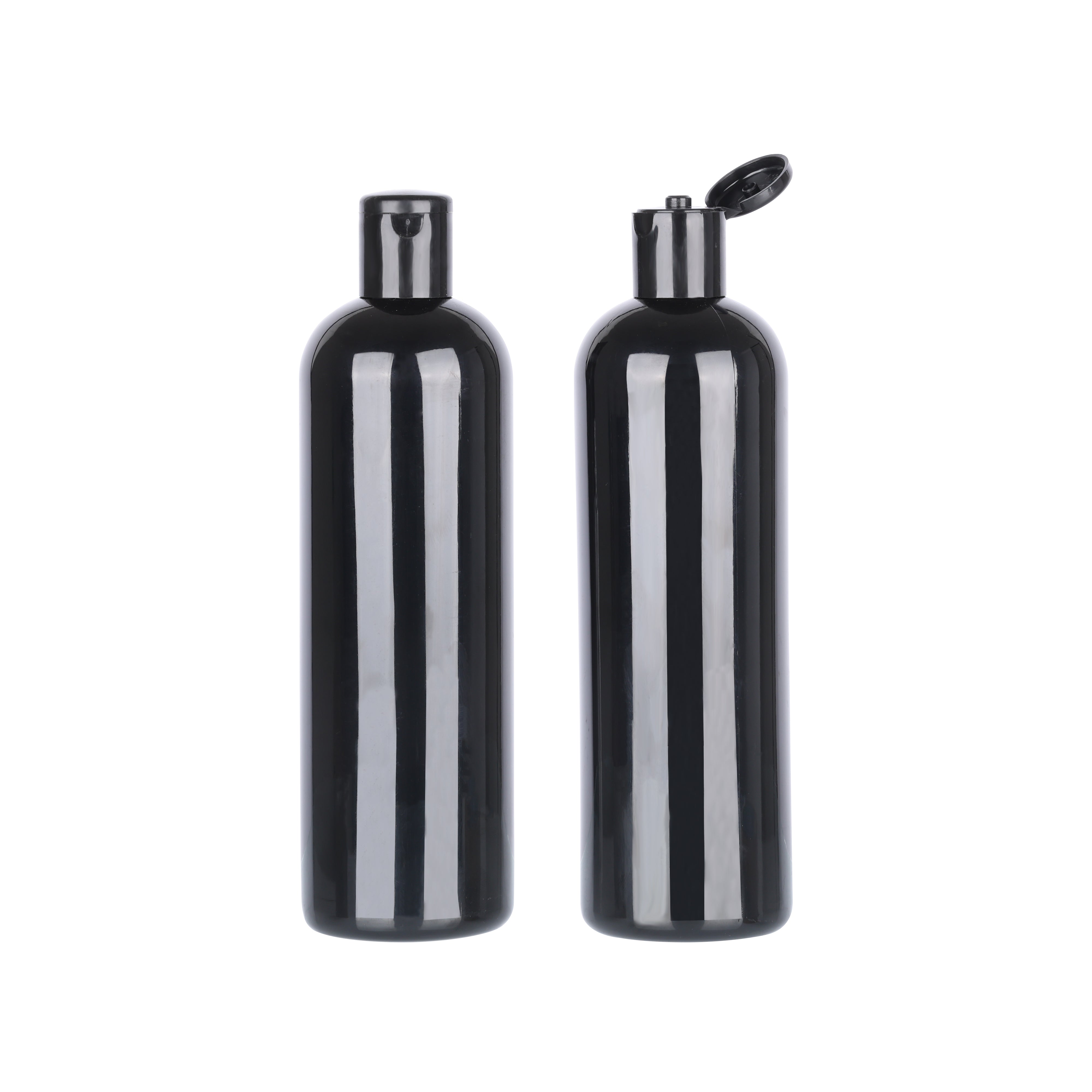 Black Empty Round PET Bottles With Black Flip Top Cap