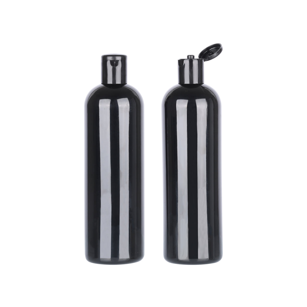 Black Empty Round PET Bottles With Black Flip Top Cap