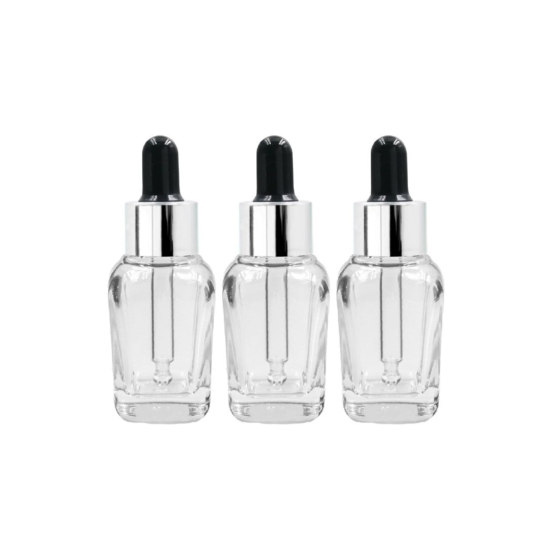 Clear Square Glass Dropper Bottle with Black Silicone Teat