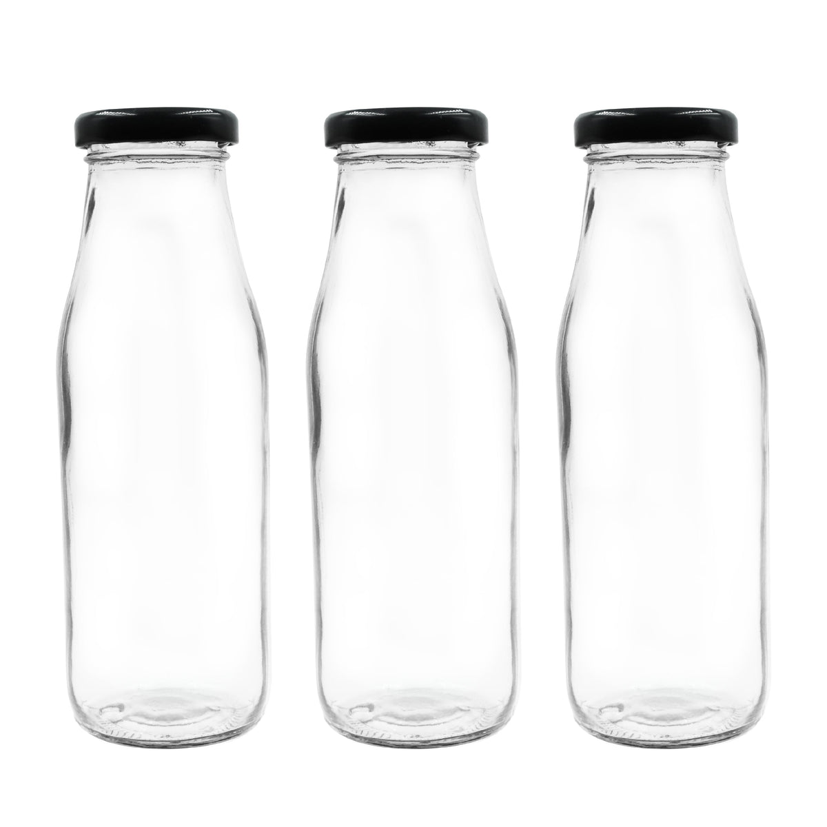 Clear Glass Bottle with black Lid for Milk | Juice | Water Storage | Restaurant | glass bottle