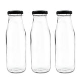 Clear Glass Bottle with black Lid for Milk | Juice | Water Storage | Restaurant | glass bottle