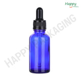 Blue Round Glass Dropper Bottle with Black Silicone Teat