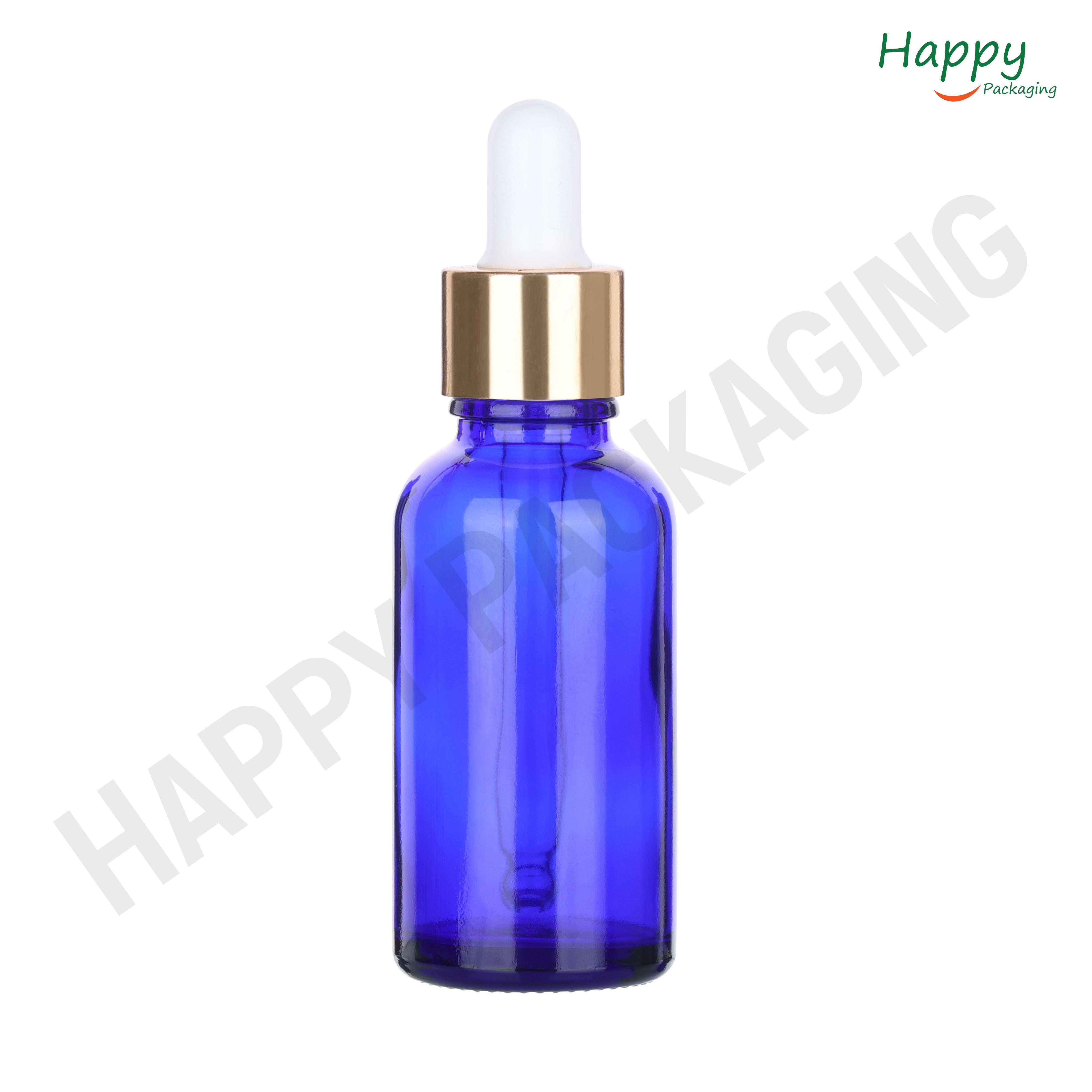 Blue Round Glass Dropper Bottle with White Silicone Teat