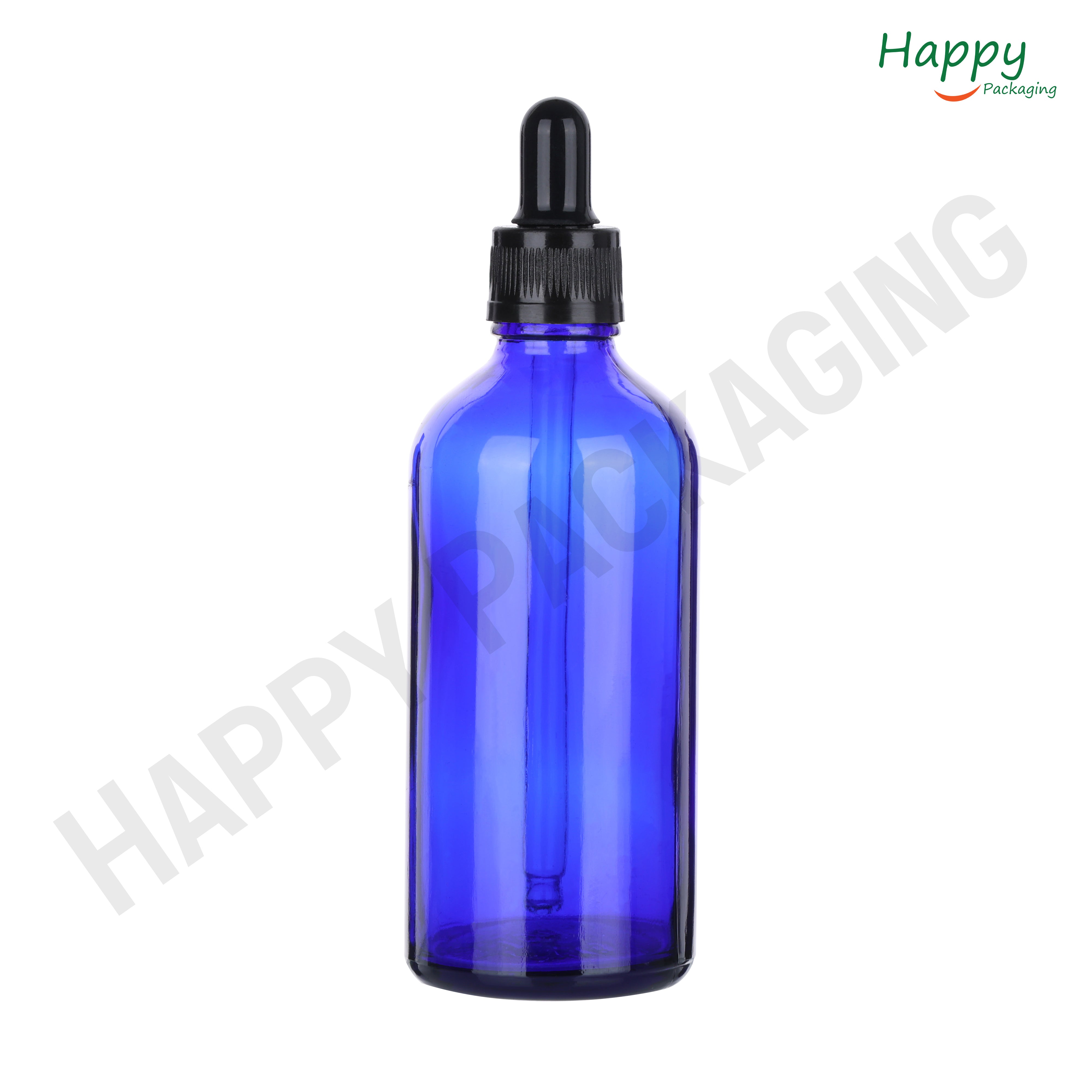 Blue Round Glass Dropper Bottle with Black Silicone Teat