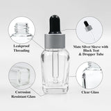 Clear Square Glass Dropper Bottle with Silver Matte Sleeve