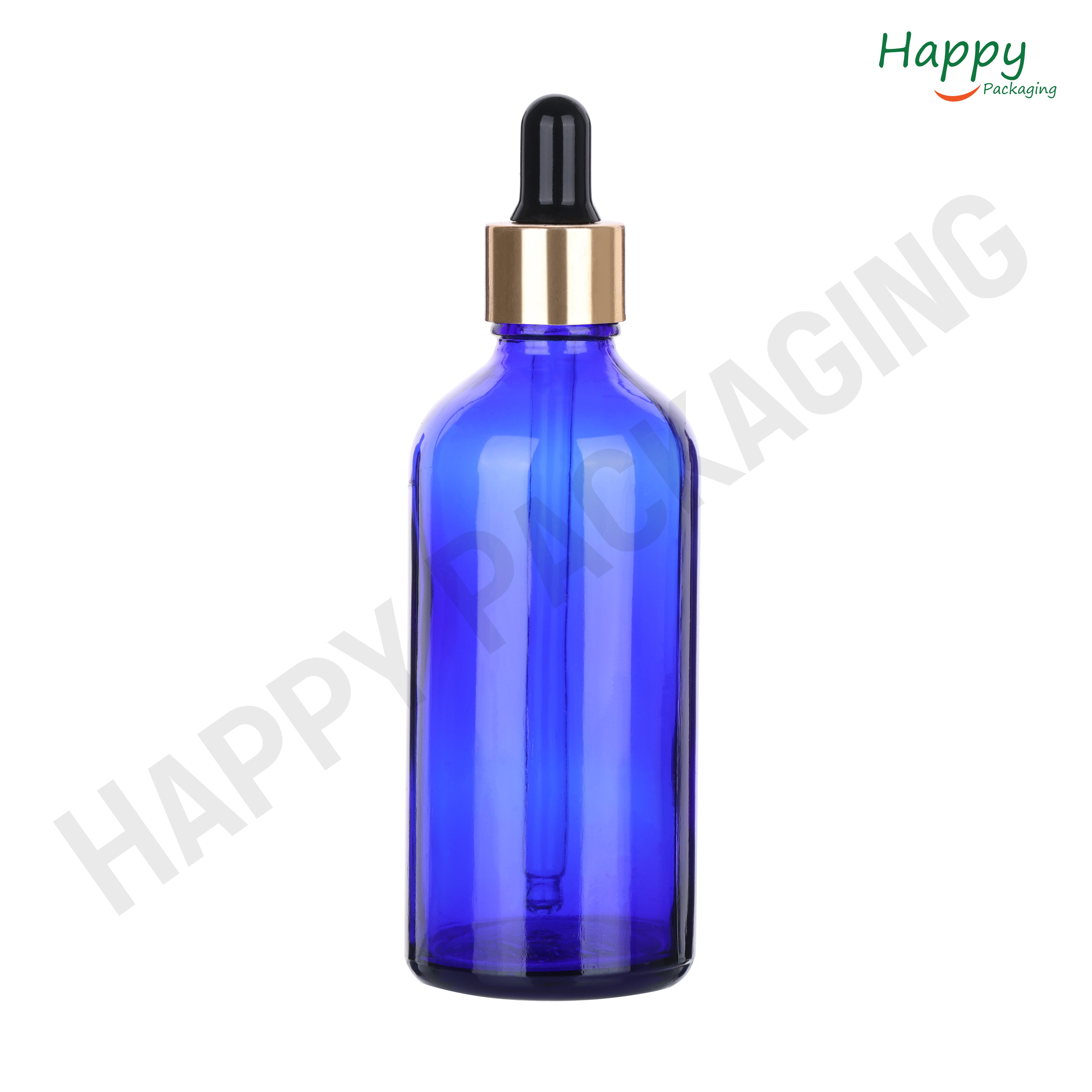 Blue round Glass Dropper Bottle with Smooth Silicon Sleeve