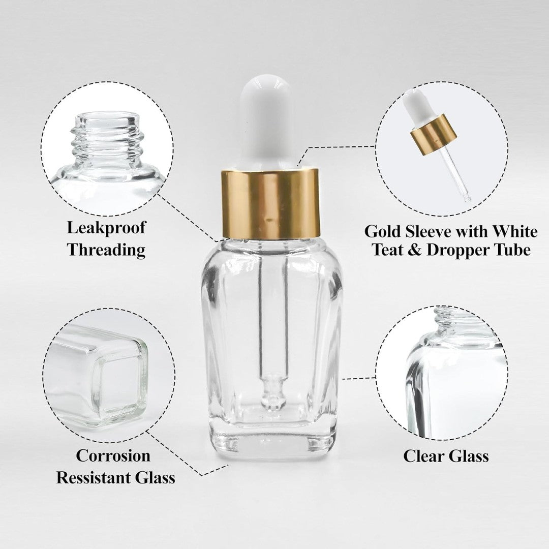 Clear Square Glass Dropper Bottle with White Silicone Teat