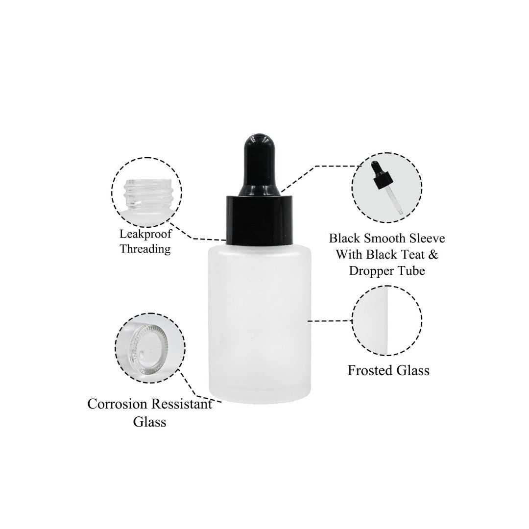 Clear Frosted Flat Shoulder Square Empty Glass Bottle | Smooth Sleeve